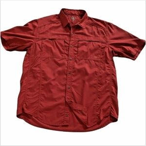REI Vented Button Front Shirt Mens L Short Sleeve Outdoor Hiking Camp Red #243F